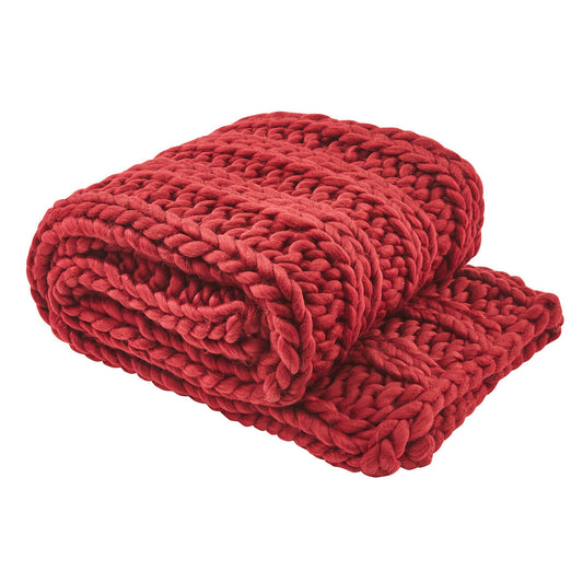 Chunky Ribbed Knit Throw - Garnet