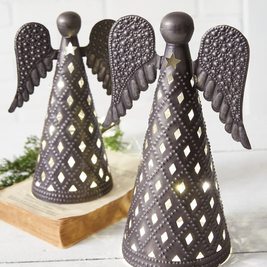 Set of Two Pressed Tin Tabletop Angels