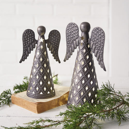 Set of Two Pressed Tin Tabletop Angels