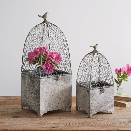 Set of Two Victorian Wire Cloches