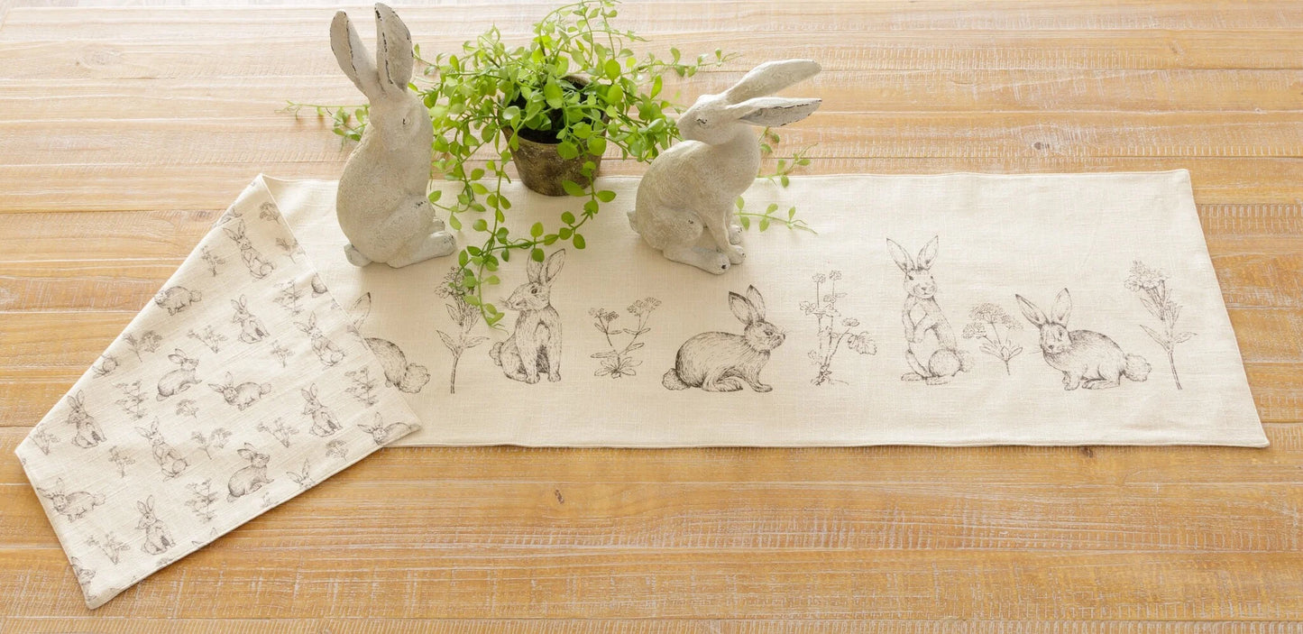 Reversible Table Runner - Rabbit and Wildflowers