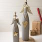 Set of 2 Gold and Grey Christmas Angels Holding a Heart and Star