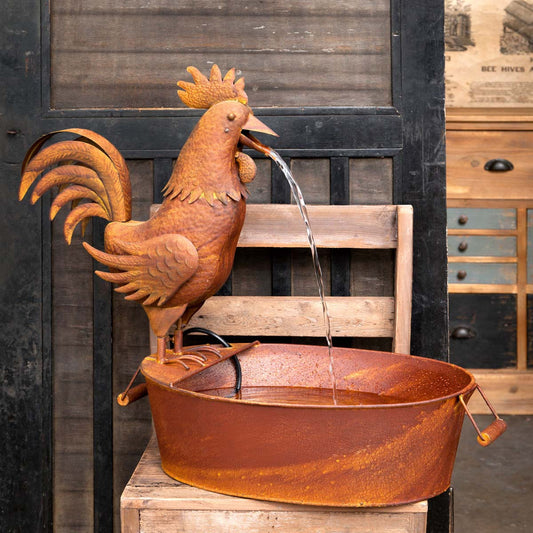 Folk Art Rooster Fountain