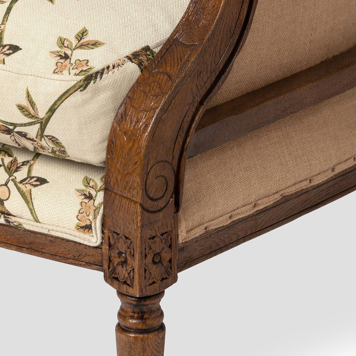 Flourish Pattern Wood Framed Wing Chair