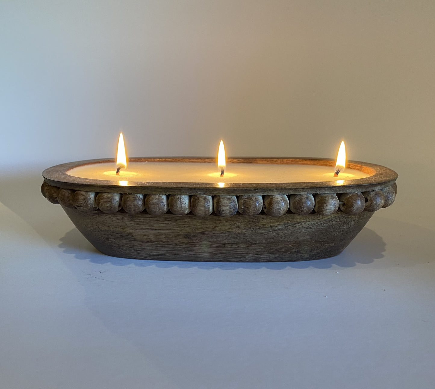 River Chic Candles - 3 Wick  (Beaded) Indy Dough Bowl Candle - Barnwood Brown