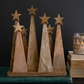 Seven Wooden Christmas Trees on a Base