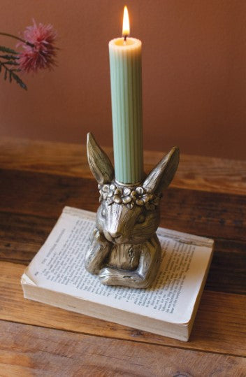 Painted Resin Rabbit Taper Candle Holder