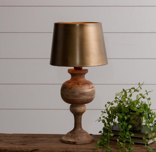 Wood with Brass Tone Metal Shade