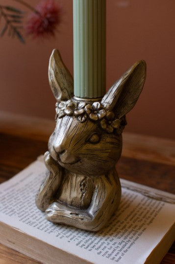 Painted Resin Rabbit Taper Candle Holder