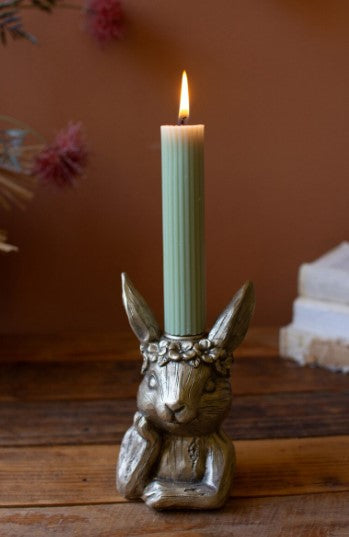 Painted Resin Rabbit Taper Candle Holder