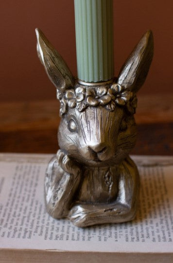 Painted Resin Rabbit Taper Candle Holder