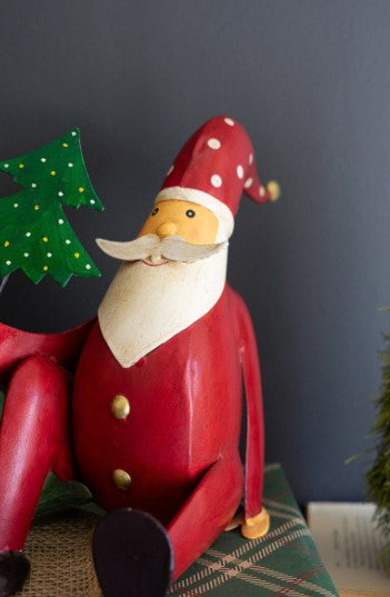 Painted Iron Santa Sitting with Tree