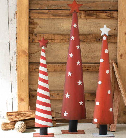 Set of Three Painted Christmas Topiaries