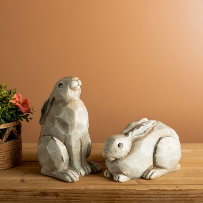 Garden Rabbit Figurine (Set Of 2) 5"H, 9.25"H Resin