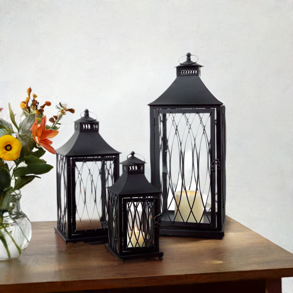 Lanterns (Set of 3) 11.5"H, 16"H, 24"H - Black