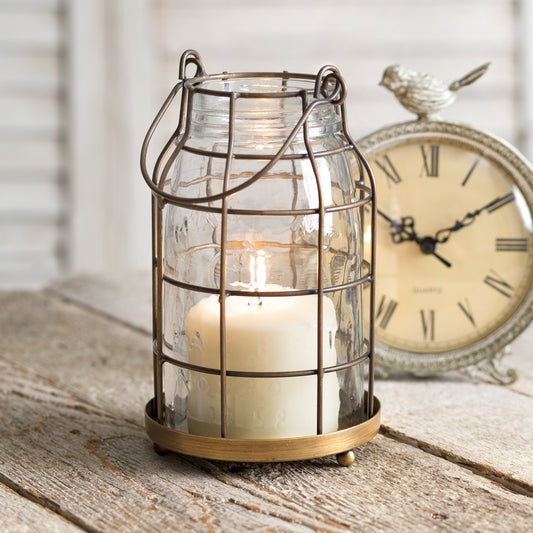 Quart Mason Jar Candle Cage - Antique Brass - River Chic Designs