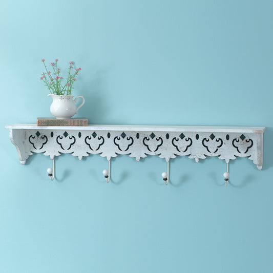 Maribelle Wood Wall Shelf with Four Hooks